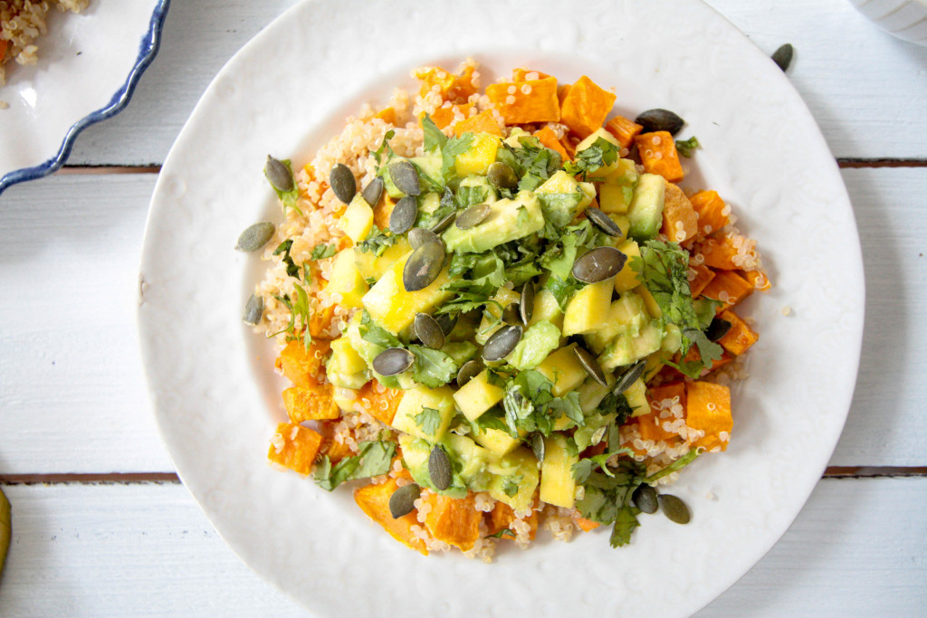 Sweet Potato Quinoa Salad with Avocado Mango Salsa