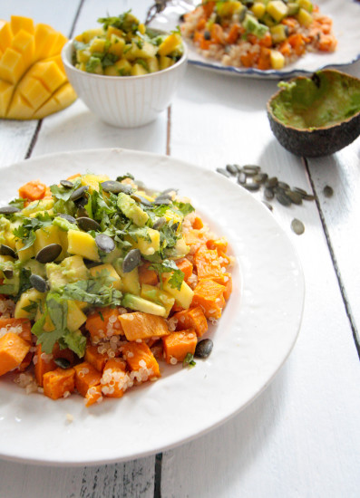 Sweet Potato Quinoa Salad with Avocado Mango Salsa