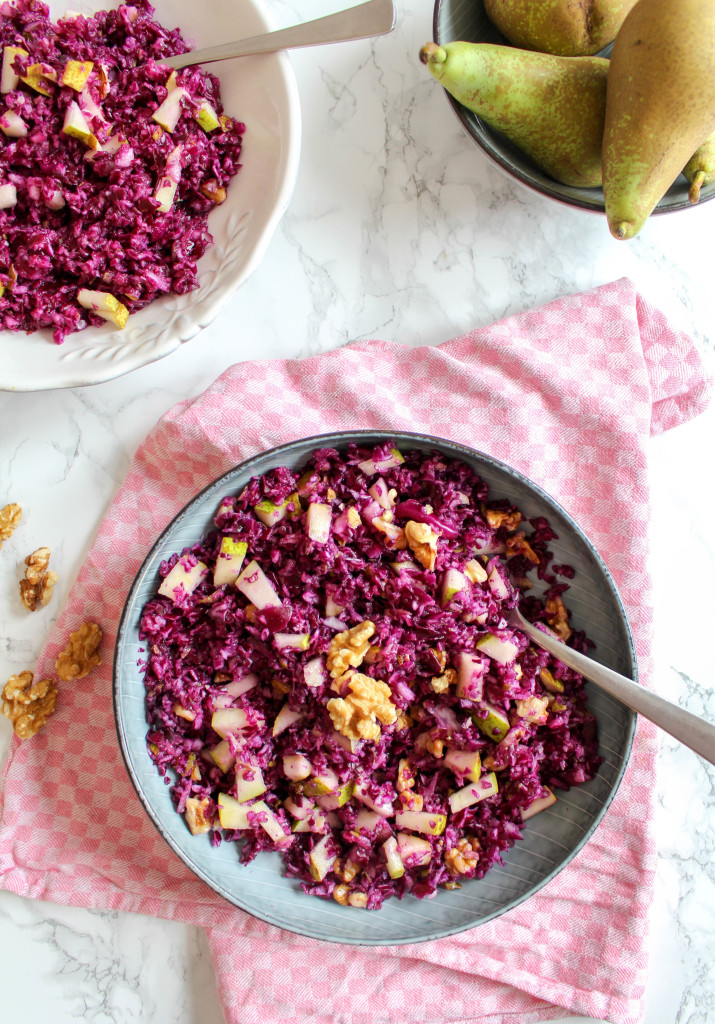 Red Cabbage and Pear Salad with Walnuts - plant based, vegan, gluten free, raw