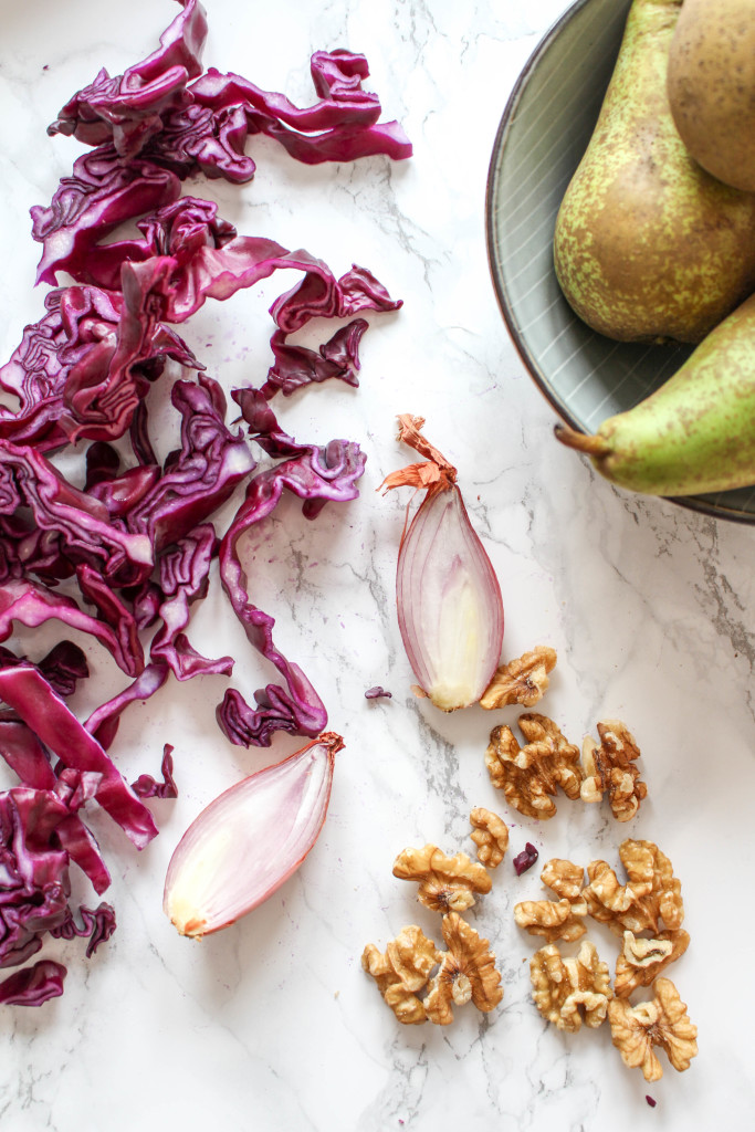 Red Cabbage and Pear Salad with Walnuts - plant based, vegan, gluten free, raw