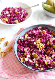Red Cabbage and Pear Salad with Walnuts - plant based, vegan, gluten free, raw