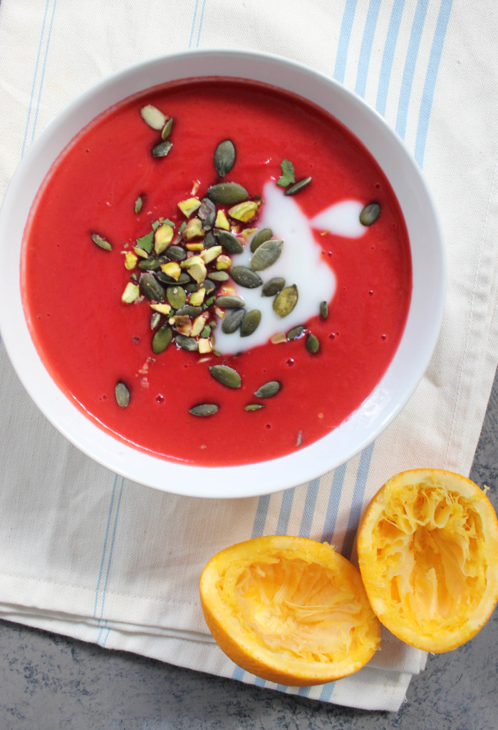 Sweet Potato and Beetroot Soup with Blood Oranges