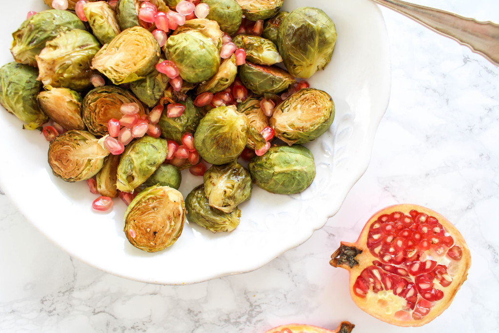 Honey Roasted Brussels Sprouts with Pomegranate Seeds - plant-based, gluten free, refined sugar free - heavenlynnhealthy.com
