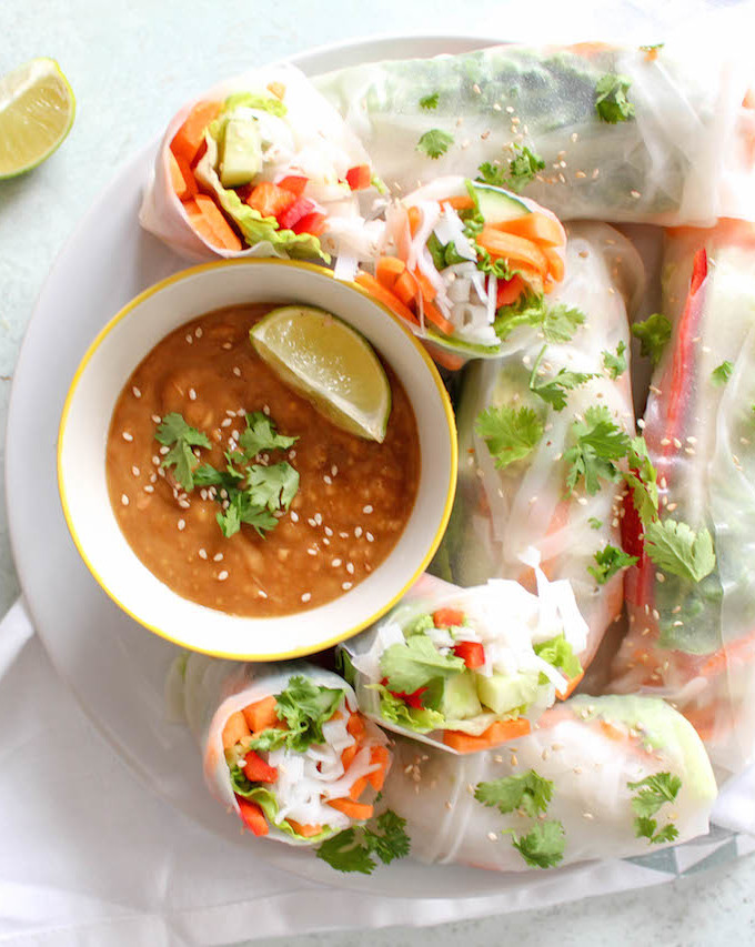 Thai Summer Rolls with Peanut Dipping Sauce - vegetarian, plant based, vegan, gluten free, refined sugar free - heavenlynnhealthy.com