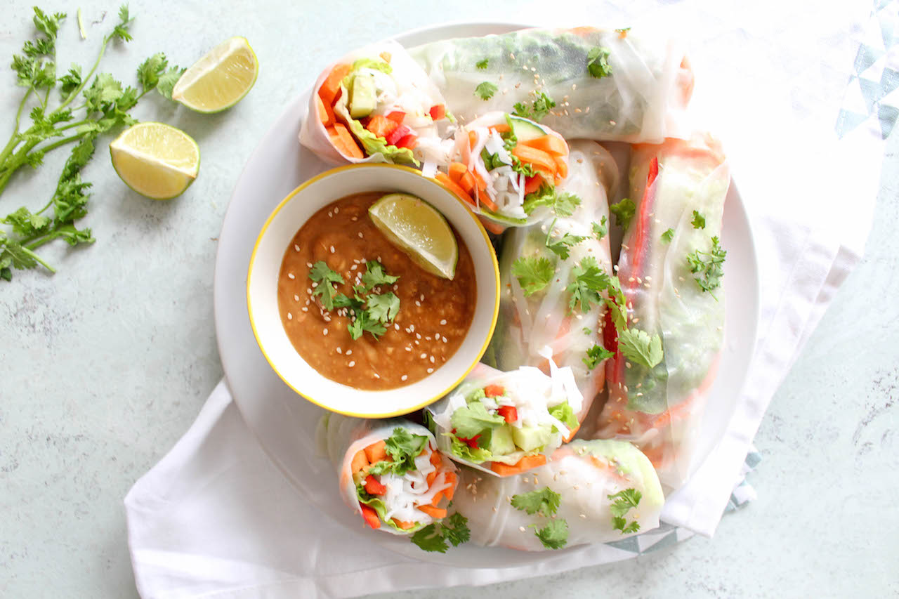 Thai Summer Rolls with Peanut Dipping Sauce - vegetarian, plant based, vegan, gluten free, refined sugar free - heavenlynnhealthy.com