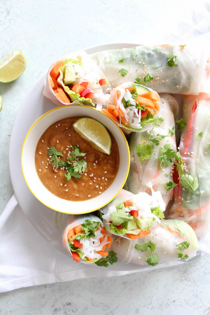 Thai Summer Rolls with Peanut Dipping Sauce - vegetarian, plant based, vegan, gluten free, refined sugar free - heavenlynnhealthy.com