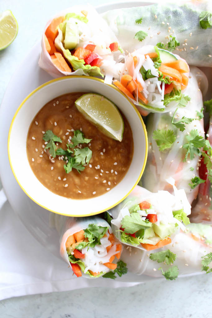 Thai Summer Rolls with Peanut Dipping Sauce - vegetarian, plant based, vegan, gluten free, refined sugar free - heavenlynnhealthy.com