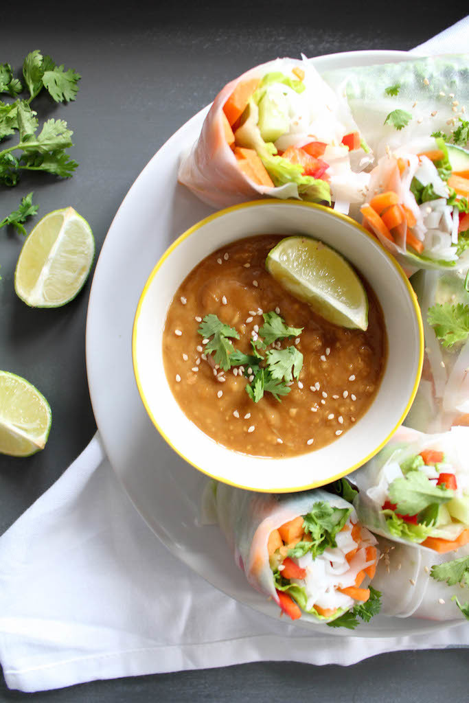 Thai Summer Rolls with Peanut Dipping Sauce - vegetarian, plant based, vegan, gluten free, refined sugar free - heavenlynnhealthy.com