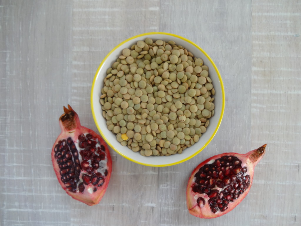 Sautéed Spinach with Lentils and Pomegranate