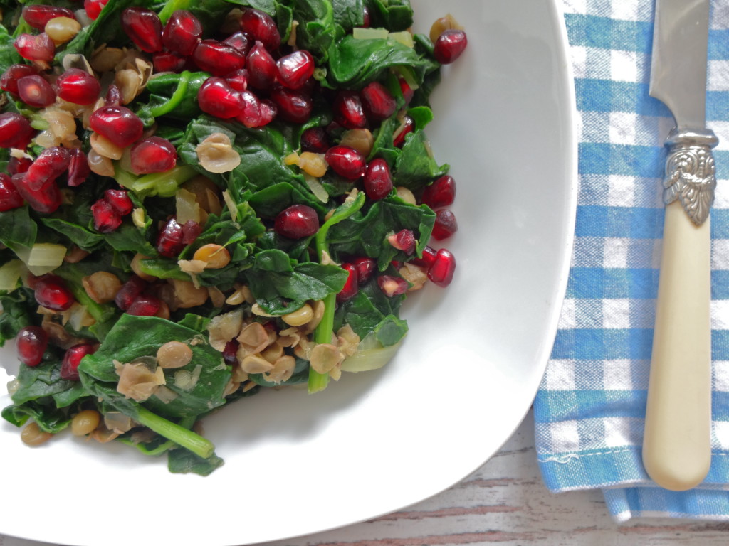 Sautéed Spinach with Lentils and Pomegranate