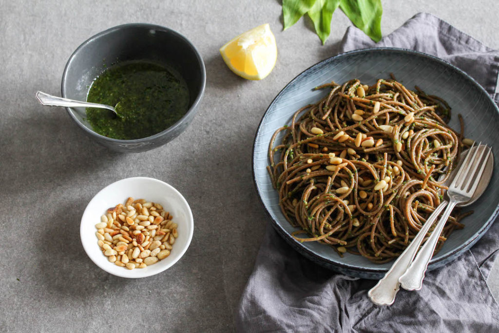 Wild garlic pesto with spelt pasta - plant based, refined sugar free, vegan - heavenlynnhealthy.com