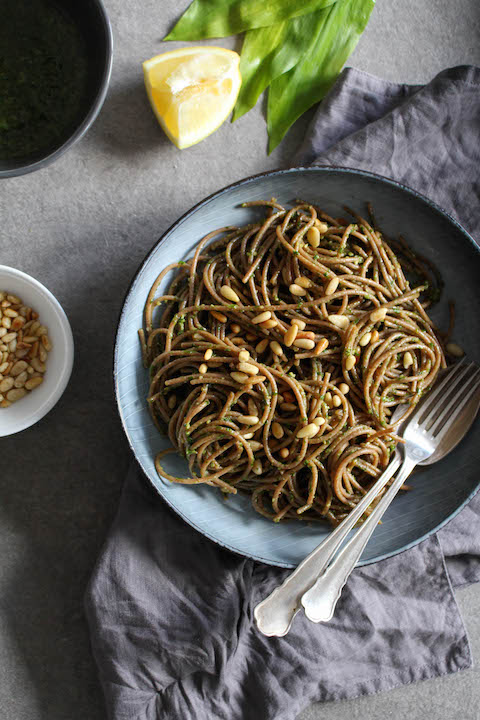 Wild garlic pesto with spelt pasta - plant based, refined sugar free, vegan - heavenlynnhealthy.com