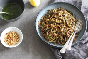 Wild garlic pesto with spelt pasta - plant based, refined sugar free, vegan - heavenlynnhealthy.com