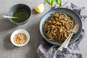 Wild garlic pesto with spelt pasta - plant based, refined sugar free, vegan - heavenlynnhealthy.com