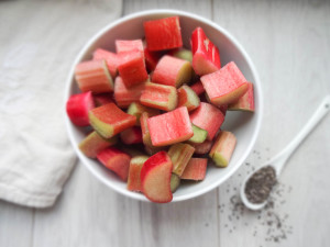 Berry Chia Pudding with Rhubarb and Vanilla Almond Milk