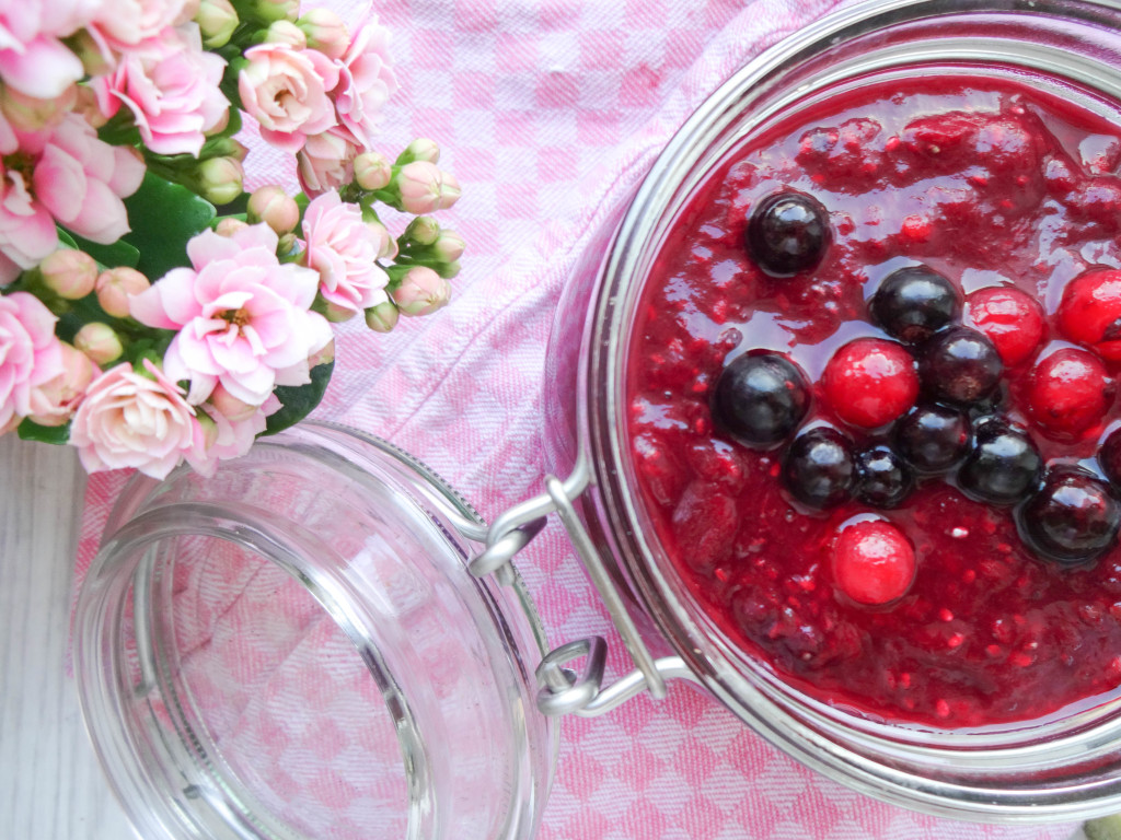 Berry Chia Pudding with Rhubarb and Vanilla Almond Milk