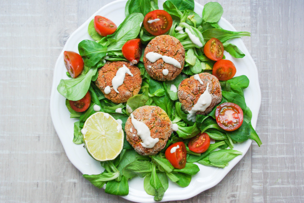 Red Lentil falafel with tahini-lime-dip