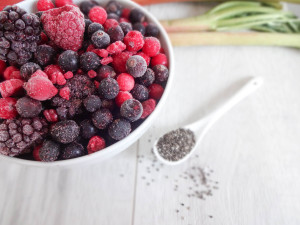 Berry Chia Pudding with Rhubarb and Vanilla Almond Milk