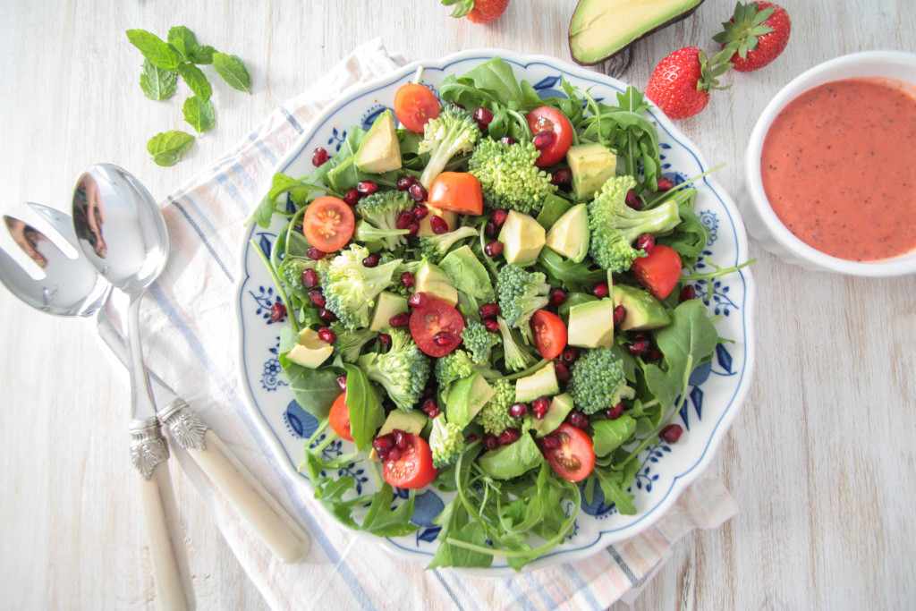 Avocado Broccoli Salad with Fresh Strawberry Mint Dressing