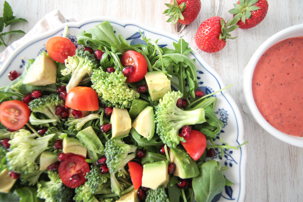 Avocado Broccoli Salad with Fresh Strawberry Mint Dressing