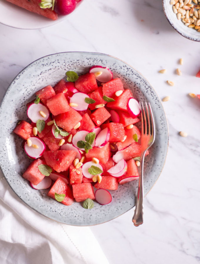 Watermelon, Radish and Cherry Tomato Salad - vegan, plant based, vegetarian, gluten free - heavenlynnhealthy.com