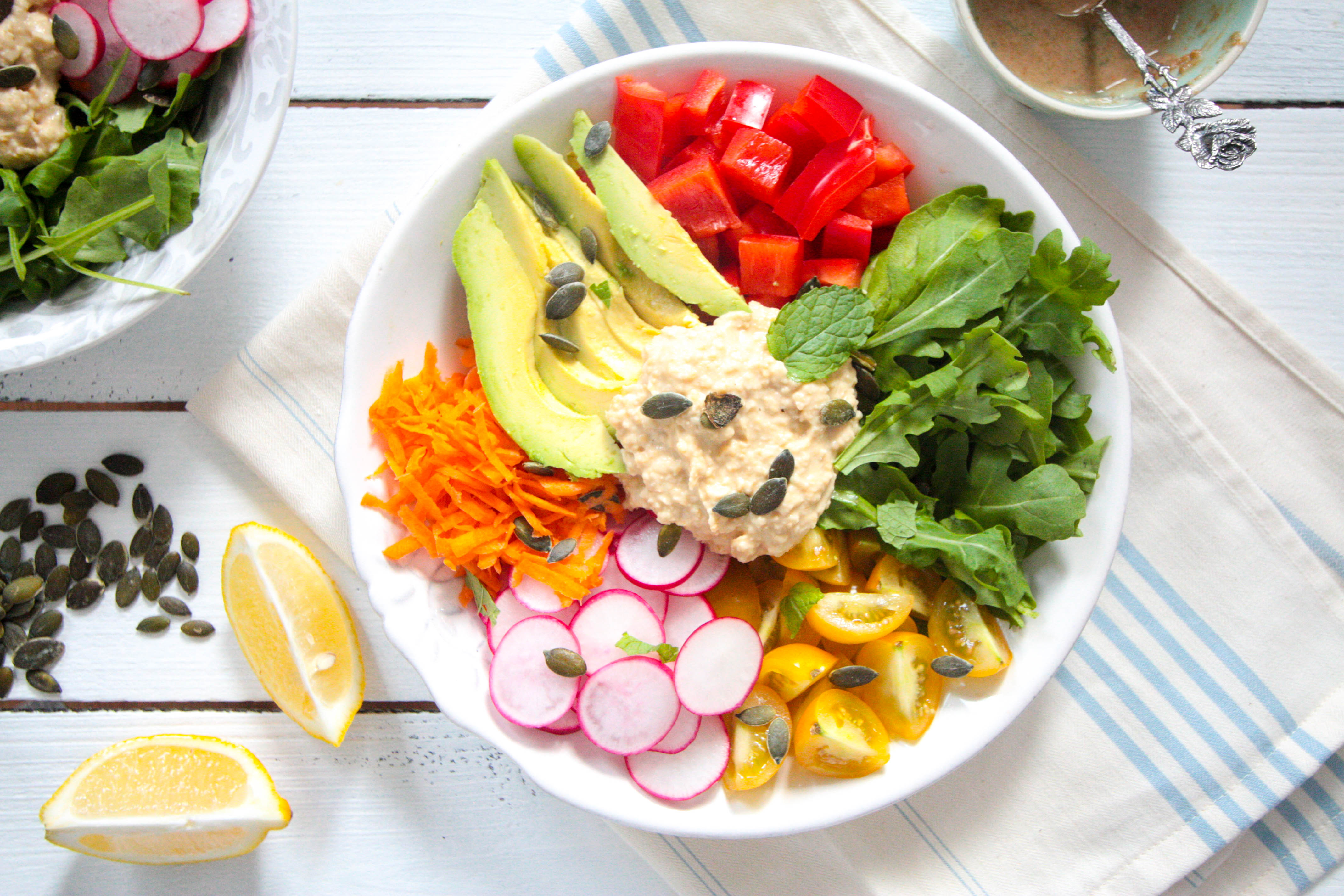 Hummus Salad Bowl with Tahini-Mint-Dressing