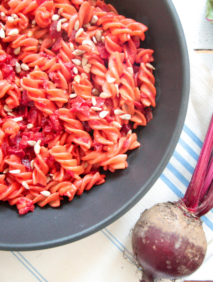 Creamy beetroot and turmeric pasta - plant-based, vegan, gluten free, refined sugar free