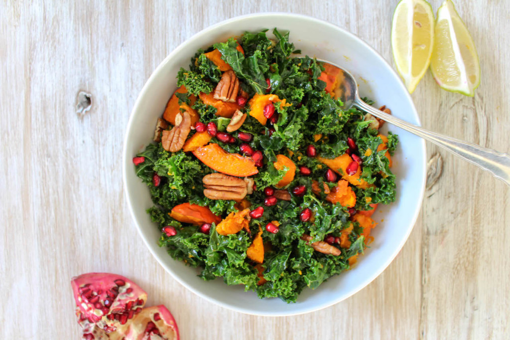 Massaged Kale Salad with Roasted Pumpkin Squash - plant based, vegan, gluten free, refined sugar free - heavenlynnhealthy.com