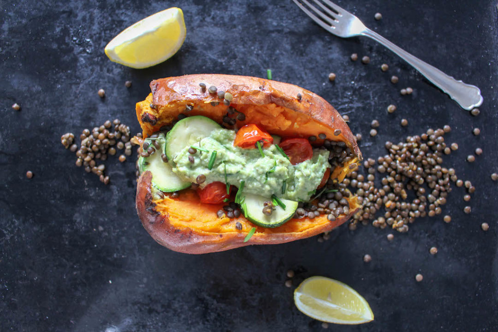 Stuffed Sweet Potato with Cashew Chives Chutney & Beluga Lentils - plant based, gluten free, dairy-free, vegan - heavenlynnhealthy.com