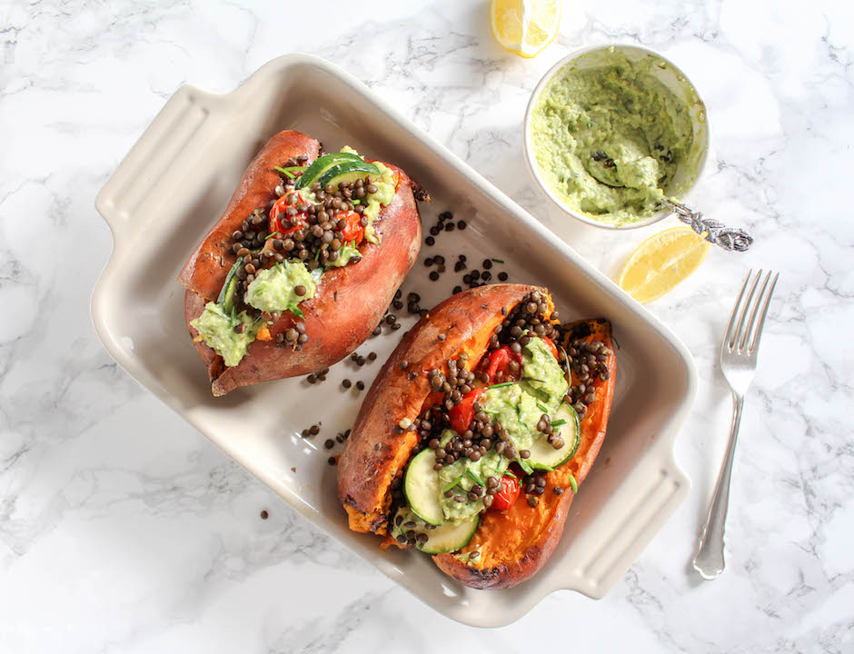 Stuffed Sweet Potato with Cashew Chives Chutney & Beluga Lentils - plant based, gluten free, dairy-free, vegan - heavenlynnhealthy.com