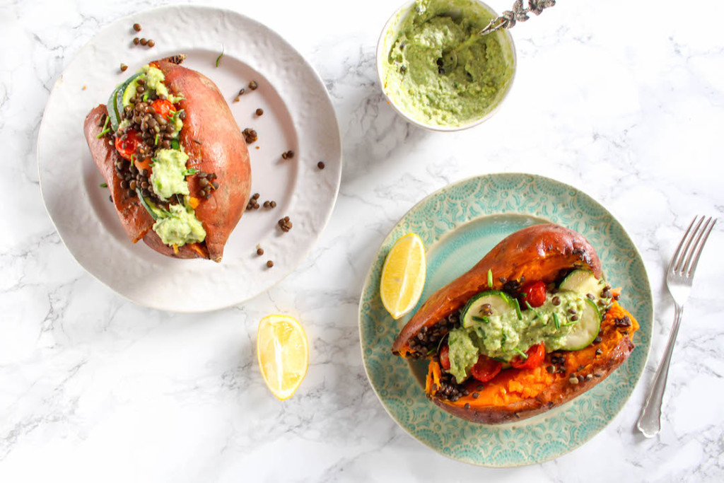 Stuffed Sweet Potato with Cashew Chives Chutney & Beluga Lentils - plant based, gluten free, dairy-free, vegan - heavenlynnhealthy.com