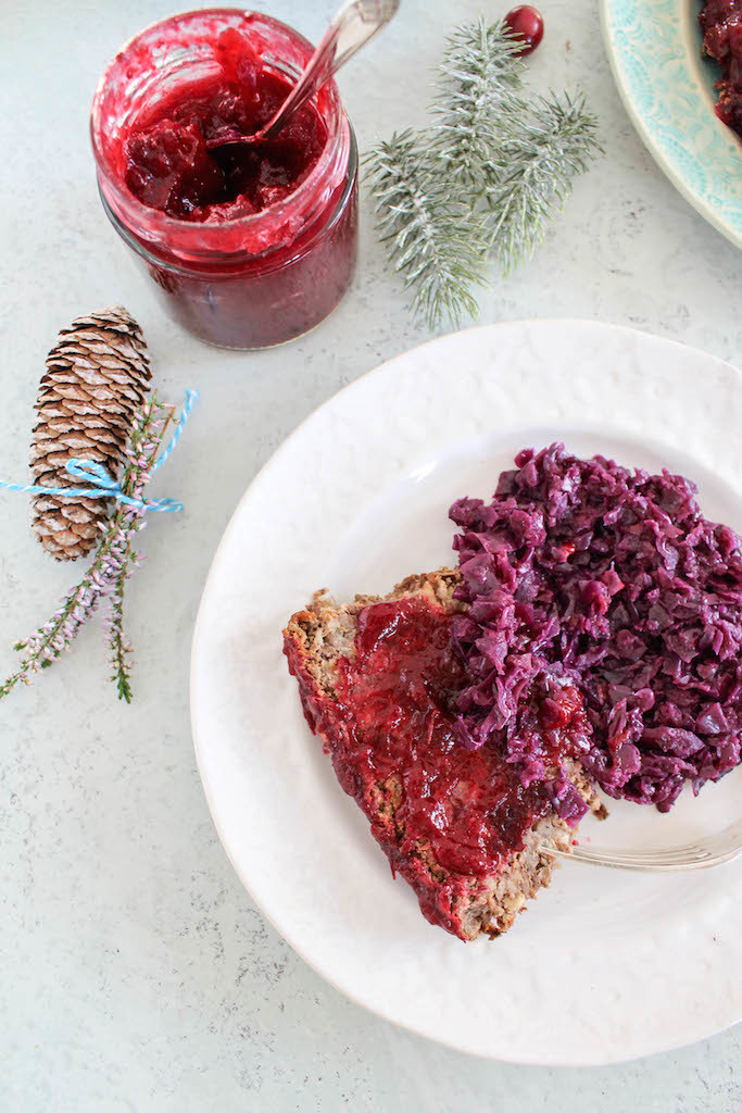 Lentil Loaf with Cranberry Sauce - vegan, plant based, gluten free, refined sugar free - heavenlynnhealthy.com