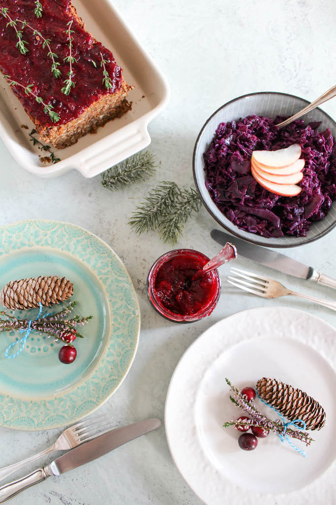 Lentil Loaf with Cranberry Sauce - vegan, plant based, gluten free, refined sugar free - heavenlynnhealthy.com