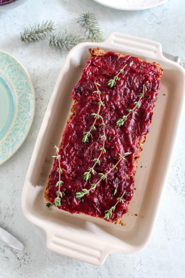 Lentil Loaf with Cranberry Sauce - vegan, plant based, gluten free, refined sugar free - heavenlynnhealthy.com