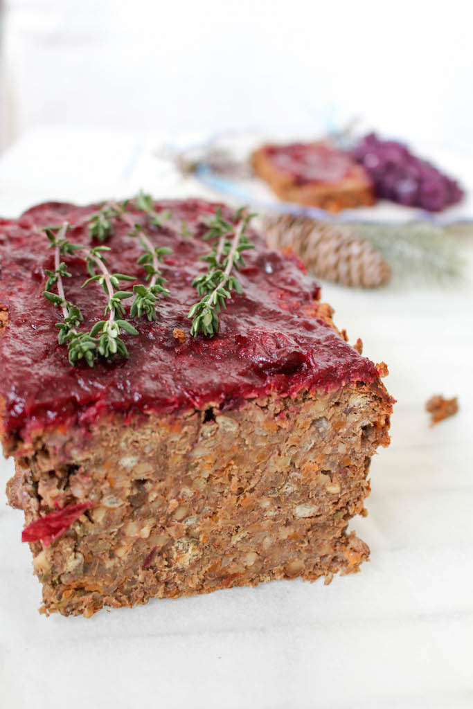 Lentil Loaf with Cranberry Sauce - vegan, plant based, gluten free, refined sugar free - heavenlynnhealthy.com