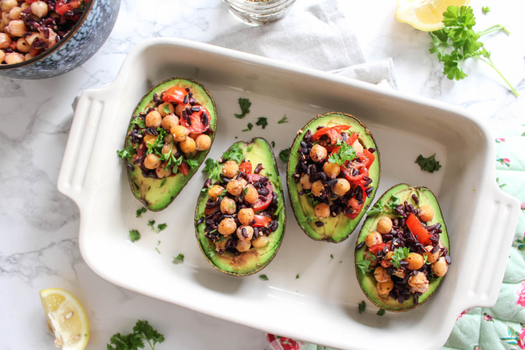 Baked Avocados with Rice and Chickpea Za'atar Filling - plant based, vegetarian, vegan, refined sugar free, gluten free - heavenlynnhealthy.com 
