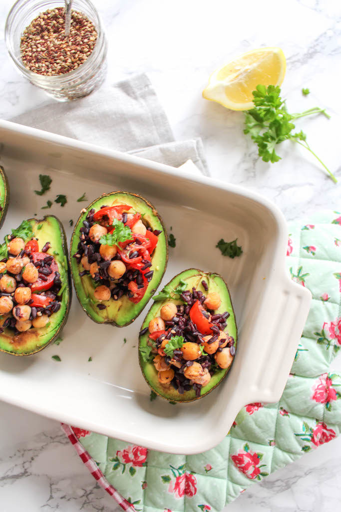 Baked Avocados with Rice and Chickpea Za'atar Filling - plant based, vegetarian, vegan, refined sugar free, gluten free - heavenlynnhealthy.com 