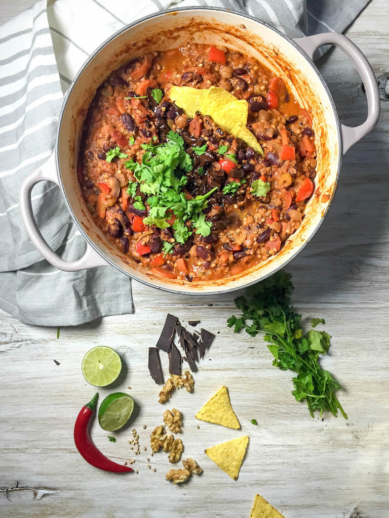 Bean and Buckwheat Chili with Dark Chocolate - plant-based, vegan, vegetarian, refined sugar free, gluten free - heavenlynnhealthy.com