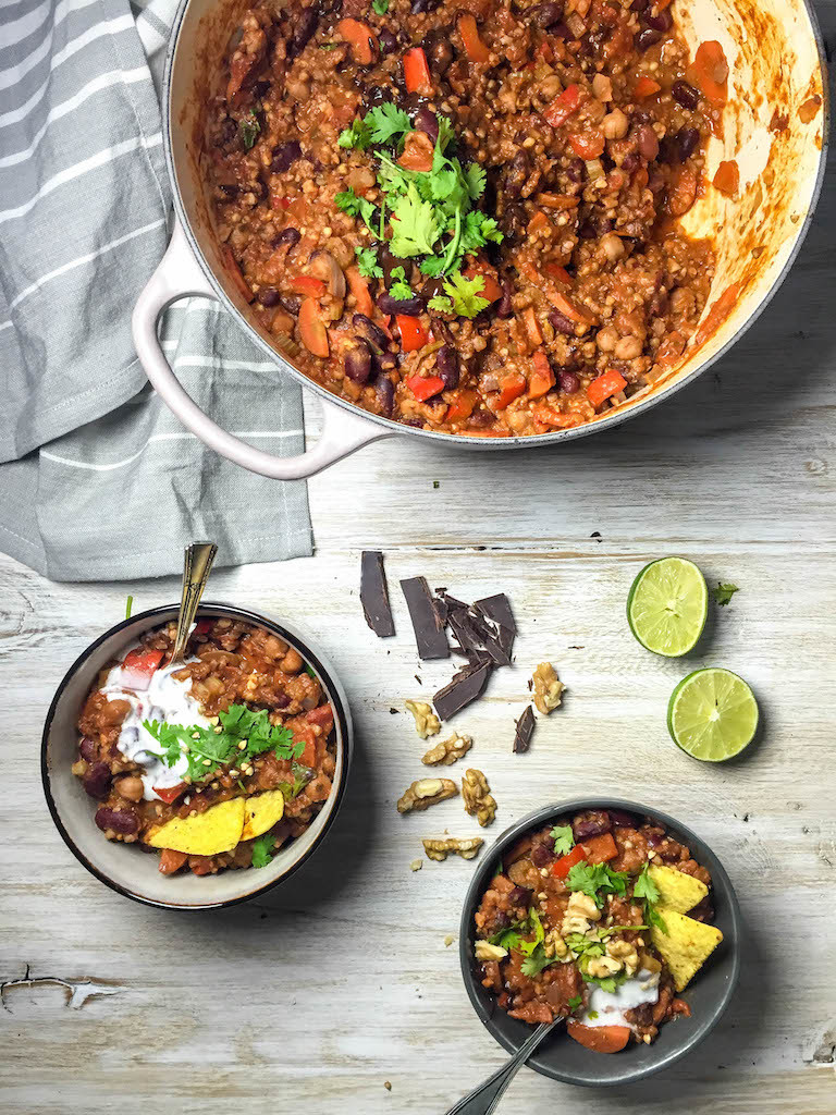 Bean and Buckwheat Chili with Dark Chocolate - plant-based, vegan, vegetarian, refined sugar free, gluten free - heavenlynnhealthy.com