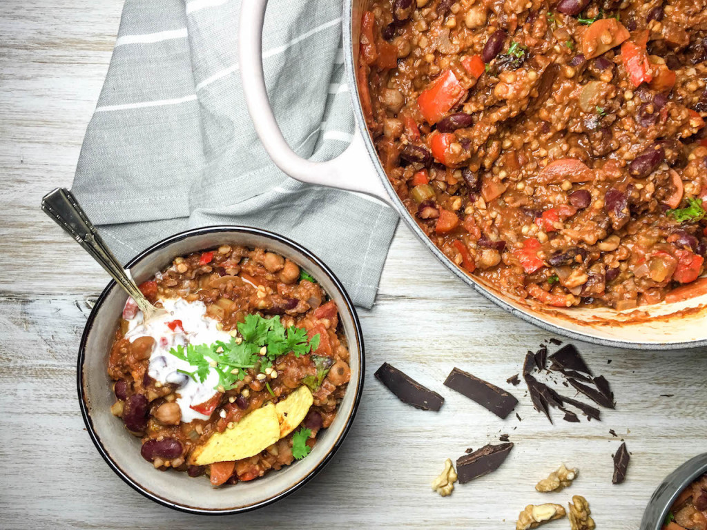 Bean and Buckwheat Chili with Dark Chocolate - plant-based, vegan, vegetarian, refined sugar free, gluten free - heavenlynnhealthy.com