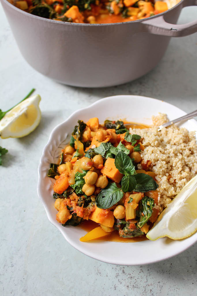 Moroccan Spiced Chickpea, Kale and Sweet Potato Stew - plant based, vegan, vegetarian, refined sugar free, gluten free - heavenlynnhealthy.com