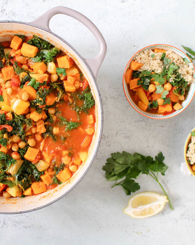 Moroccan Spiced Chickpea, Kale and Sweet Potato Stew - plant based, vegan, vegetarian, refined sugar free, gluten free - heavenlynnhealthy.com