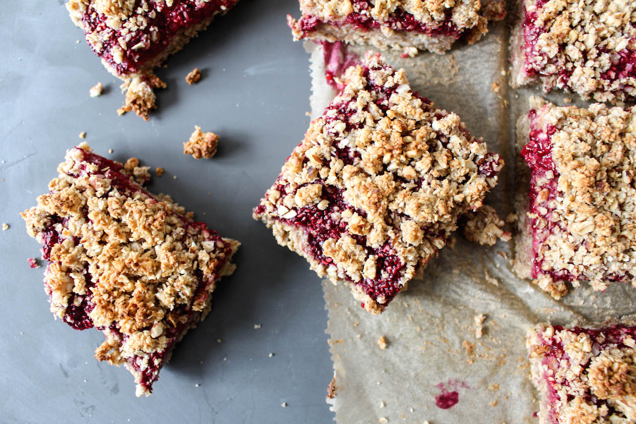 Chia Jam Oat Bars with Streusel Crumb Topping