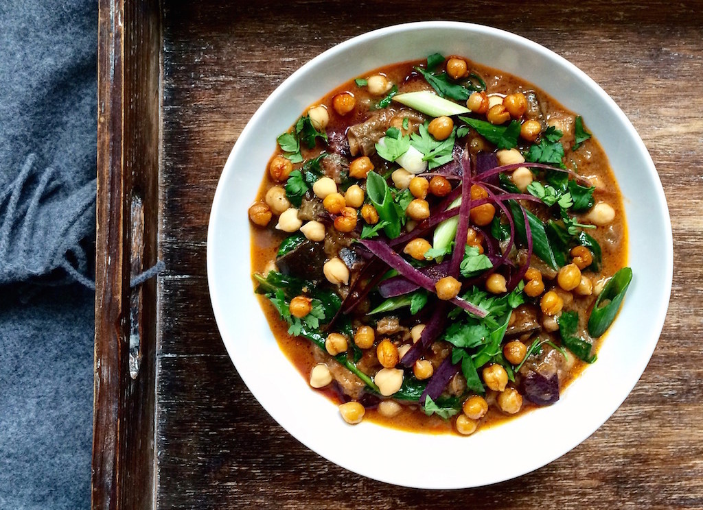 Eggplant Curry with Roasted Chickpeas - plant based, vegan, gluten free, healthy - heavenlynnhealthy.com