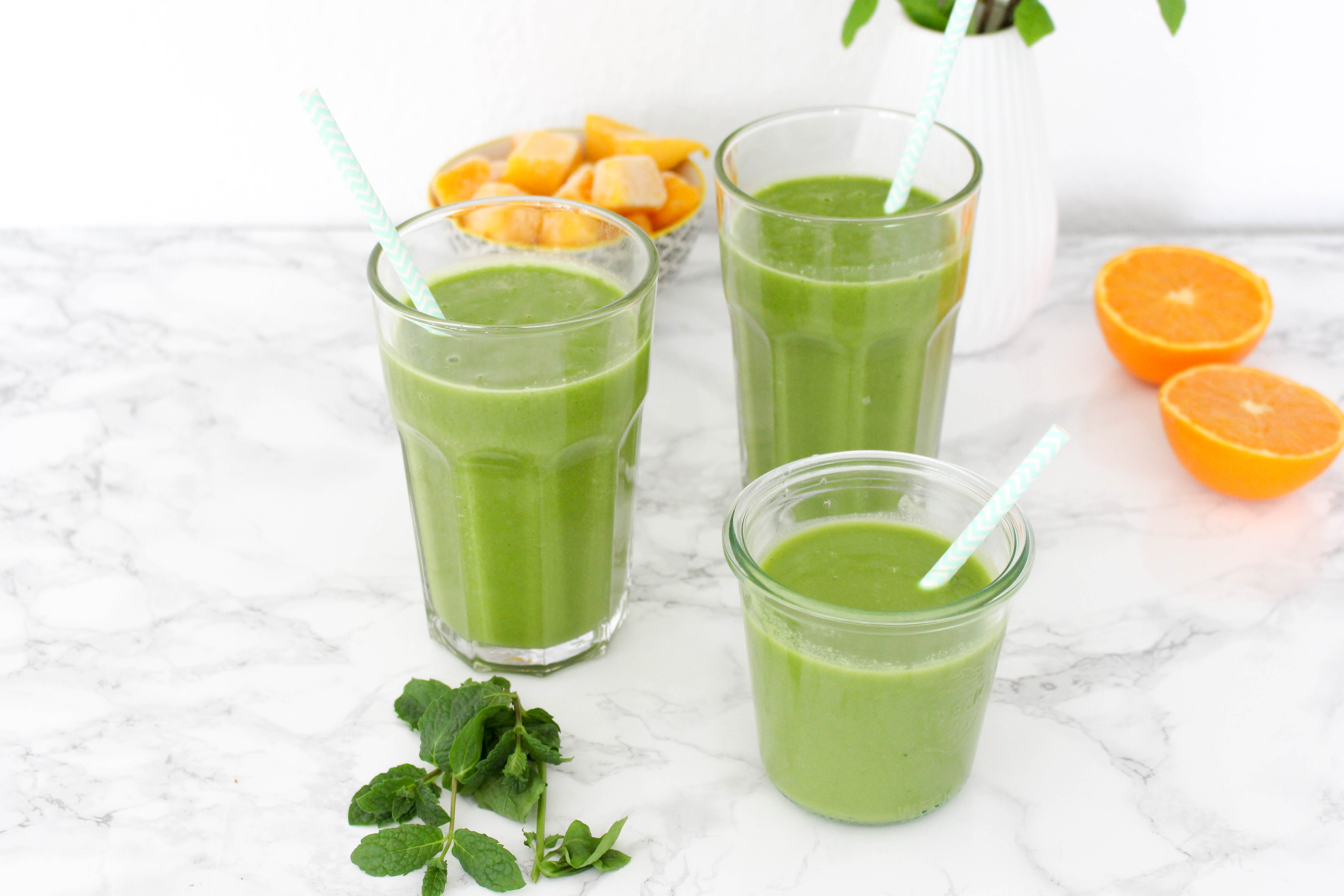 Green Spring Smoothie with Mint and Basil - plant based, gluten free, vegan, refined sugar free - heavenlynnhealthy.com