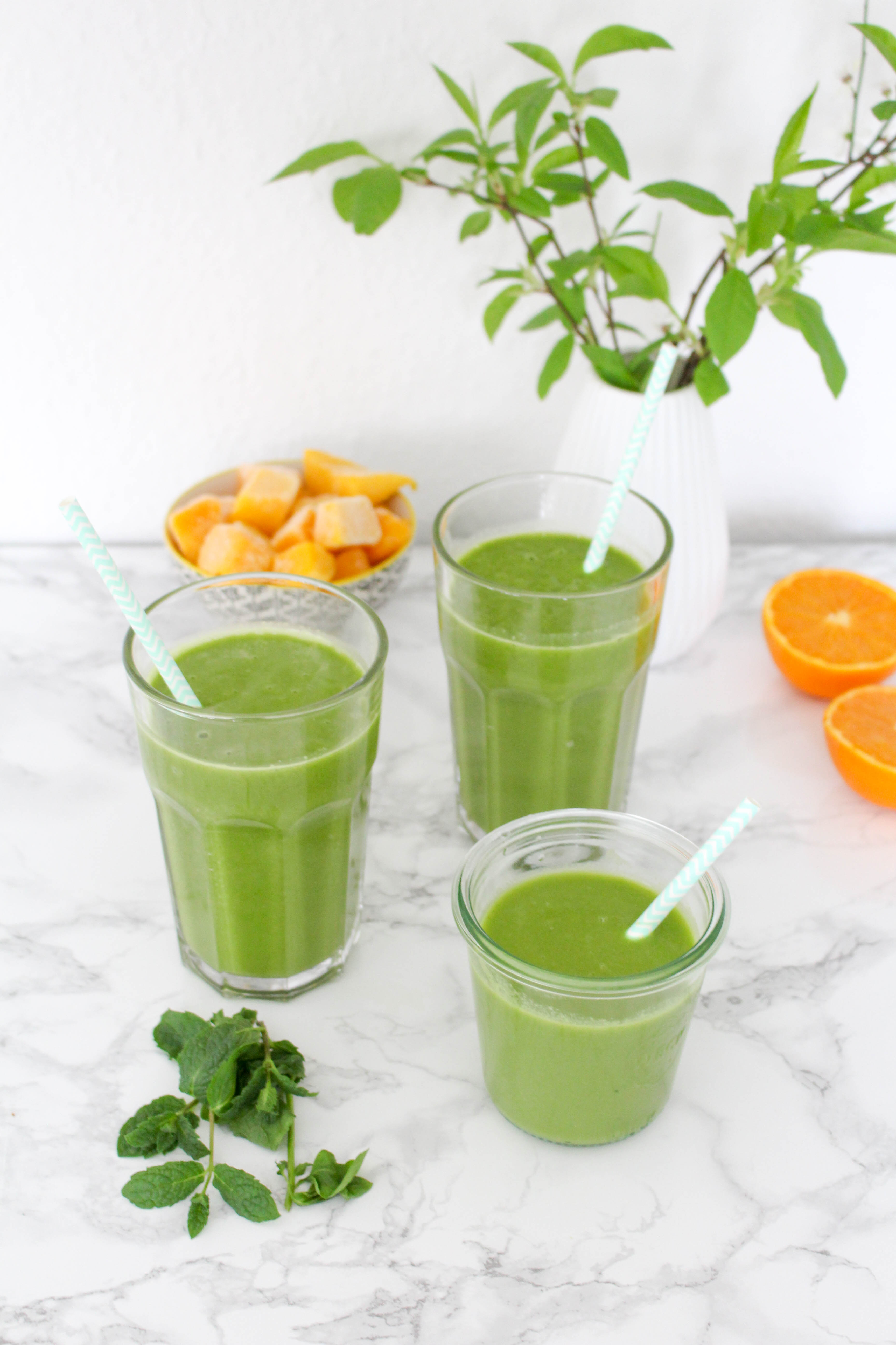 Green Spring Smoothie with Mint and Basil - plant based, gluten free, vegan, refined sugar free - heavenlynnhealthy.com