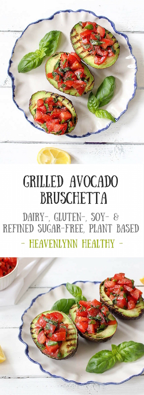 Grilled Avocado Bruschetta - vegetarian, plant based, vegan, gluten free, refined sugar free - heavenlynnhealthy.com