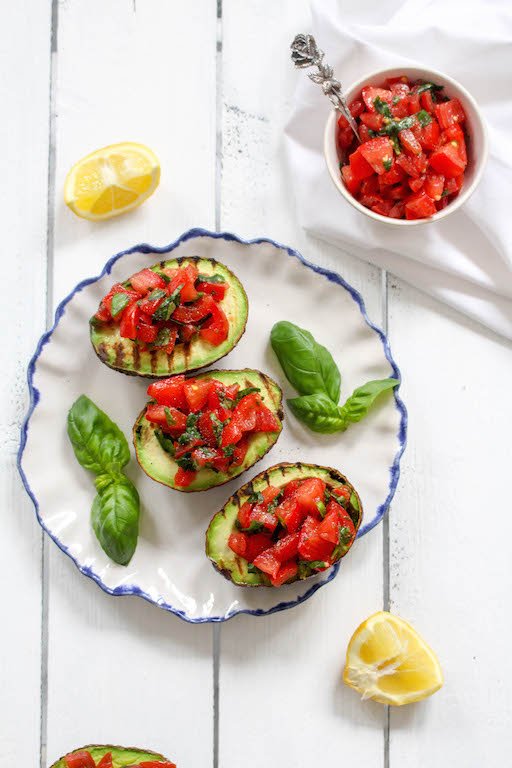 Grilled Avocado Bruschetta - vegetarian, plant based, vegan, gluten free, refined sugar free - heavenlynnhealthy.com