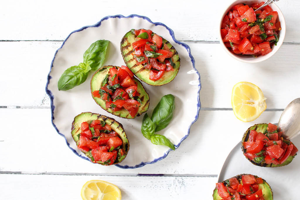 Grilled Avocado Bruschetta - vegetarian, plant based, vegan, gluten free, refined sugar free - heavenlynnhealthy.com