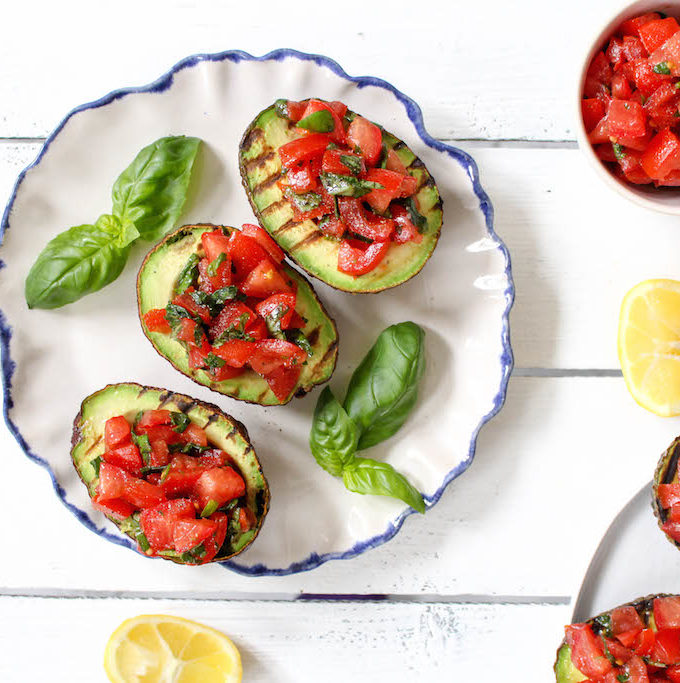 Grilled Avocado Bruschetta - vegetarian, plant based, vegan, gluten free, refined sugar free - heavenlynnhealthy.com